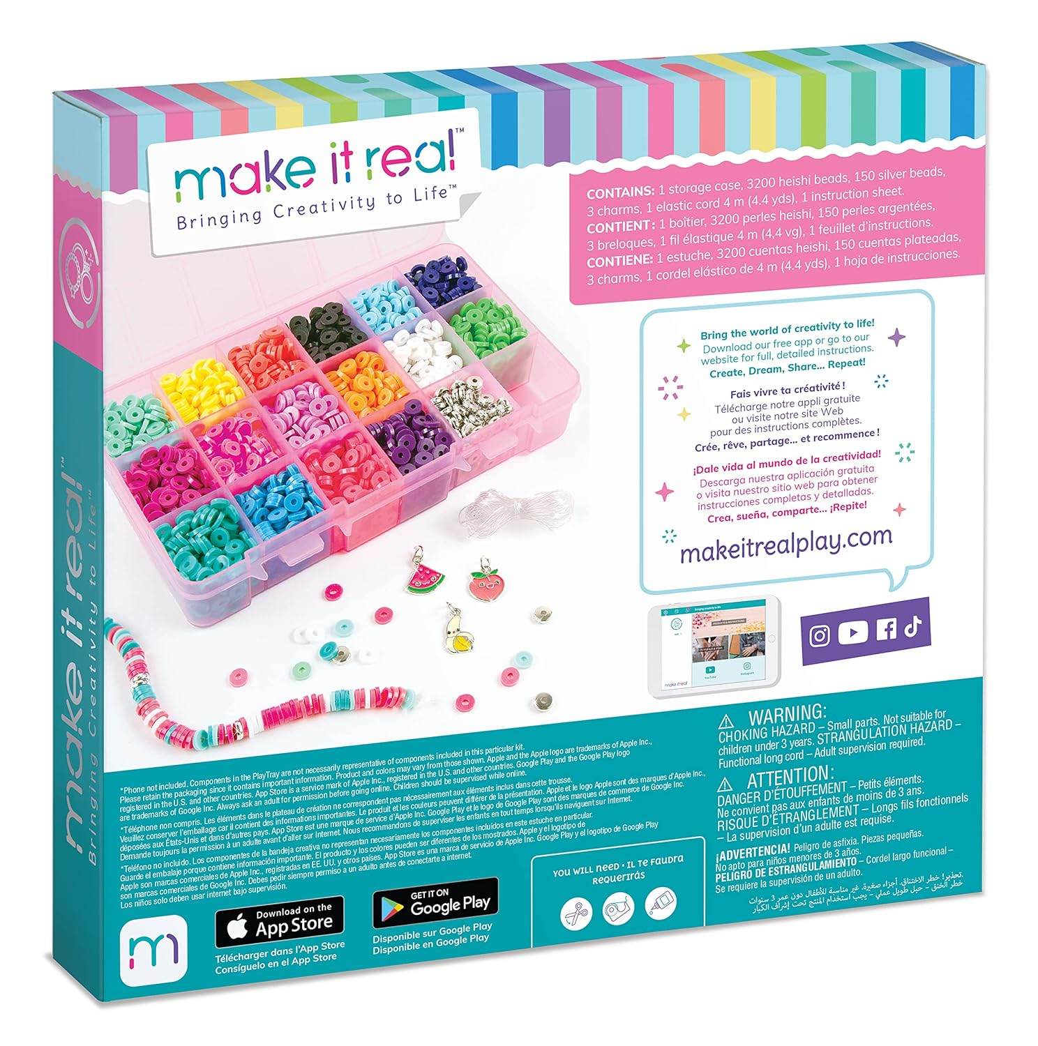 Make It Real heishi bead bracelet kit with colorful beads and charms in storage case