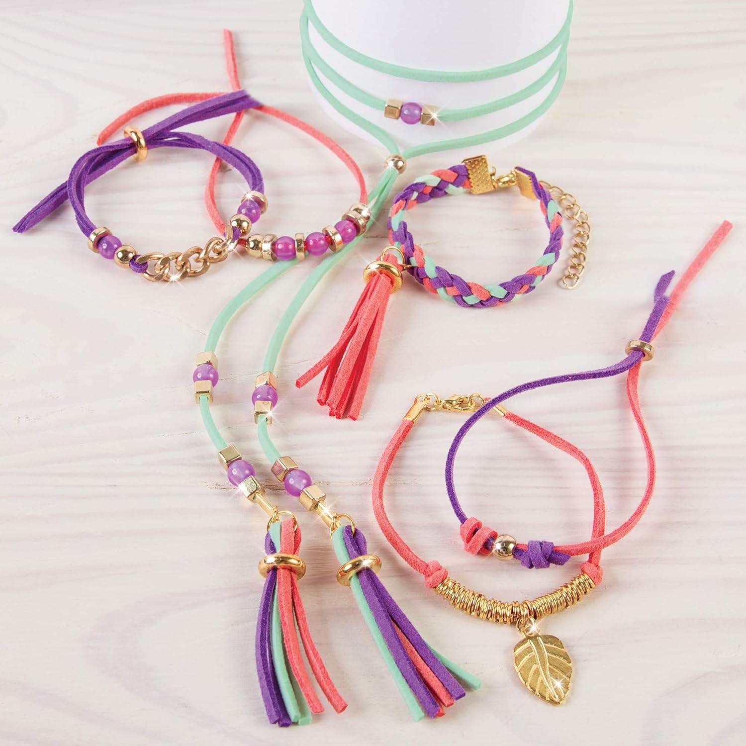 Colorful handmade bracelets and necklace from kids jewelry making set 112 pieces by T-Rex the toyland Sitamarhi