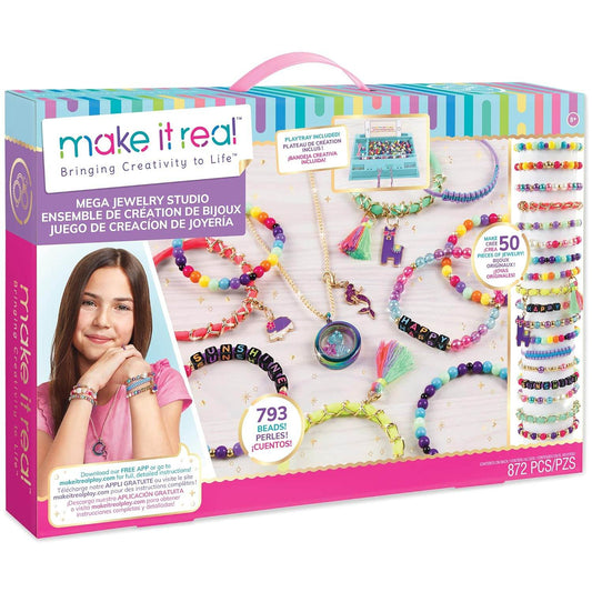 Make your own jewelry set mega studio with 793 colorful beads and 872 pieces for creative bracelet and necklace making