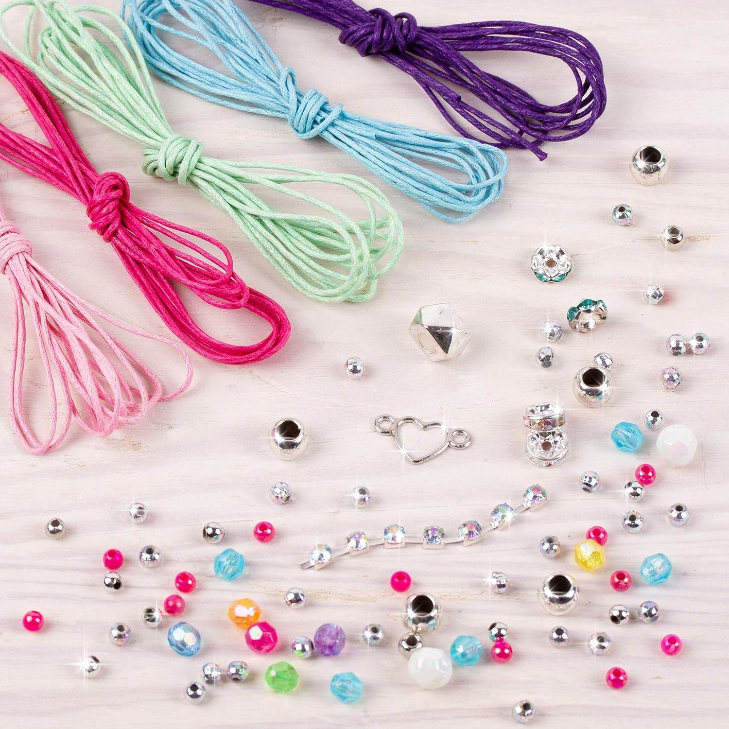 Rainbow bling bracelet kit with colorful strings and assorted beads for DIY jewelry making
