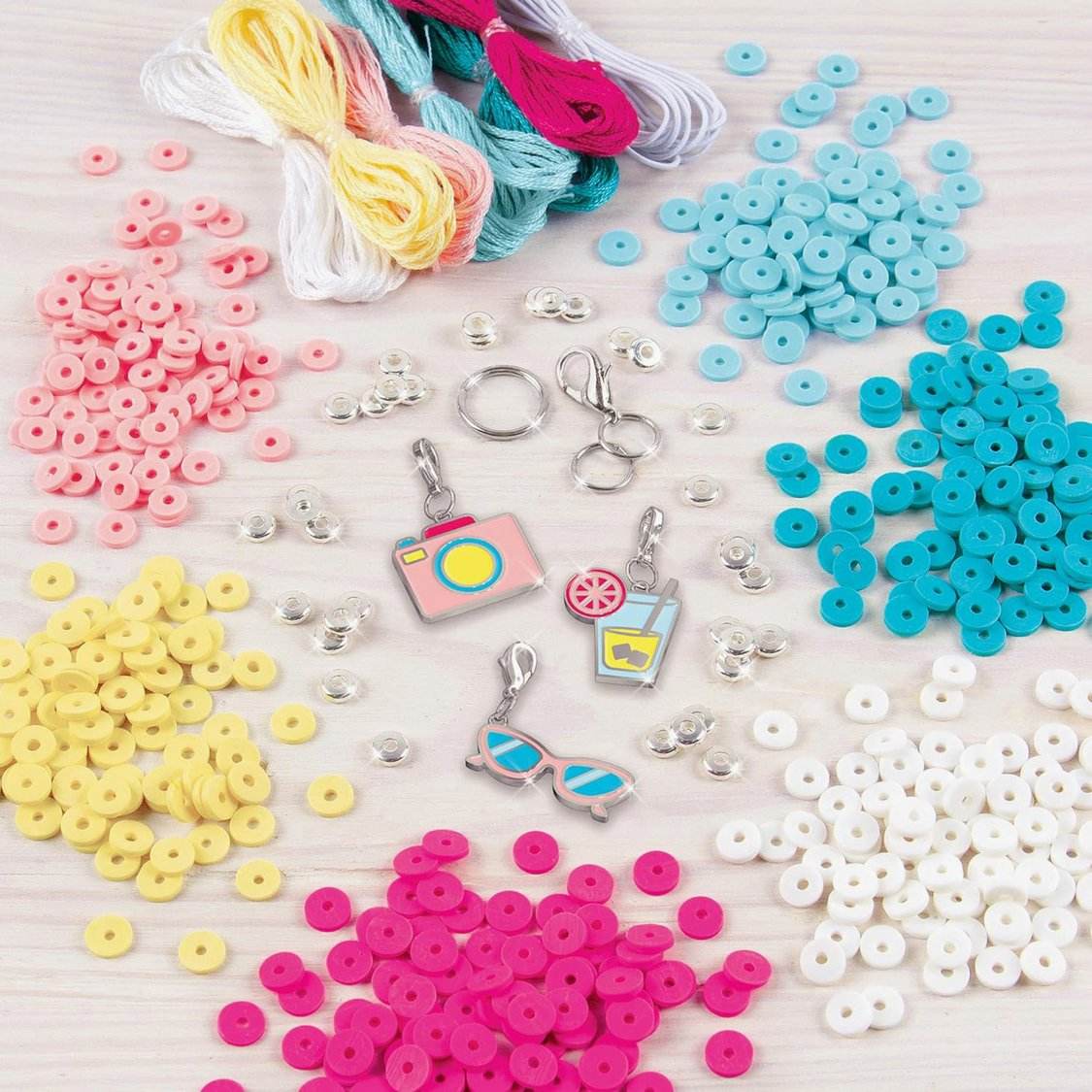 Summer vibes bead bracelet kit with colorful beads, charms, and embroidery threads from T-Rex the toyland Sitamarhi