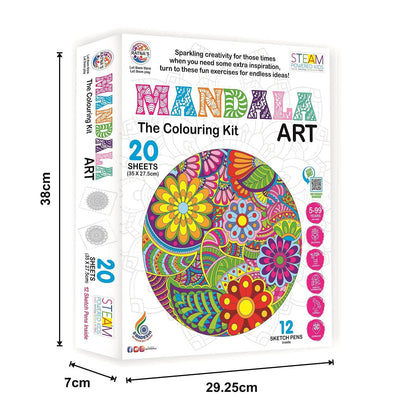 Mandala art coloring kit with 20 sheets and 12 sketch pens by T-Rex the toyland Sitamarhi