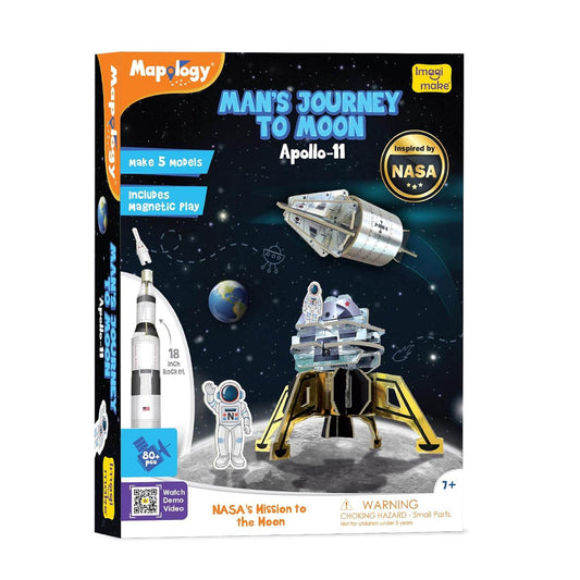 Man's Journey to Moon Apollo-11 3D rocket puzzle educational toy with NASA-inspired space models