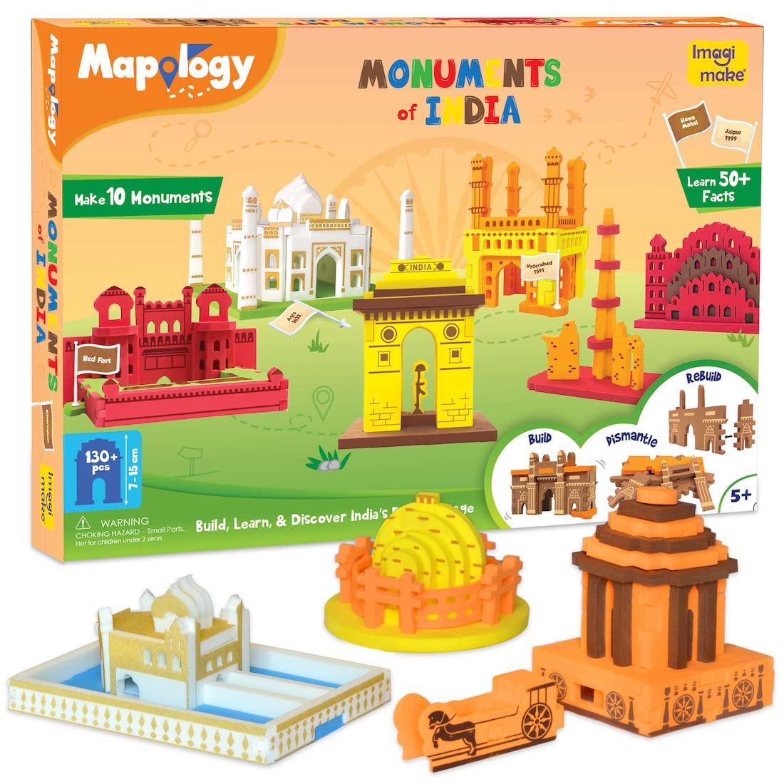 Colorful construction lego set featuring Indian monuments for ages 5 and up