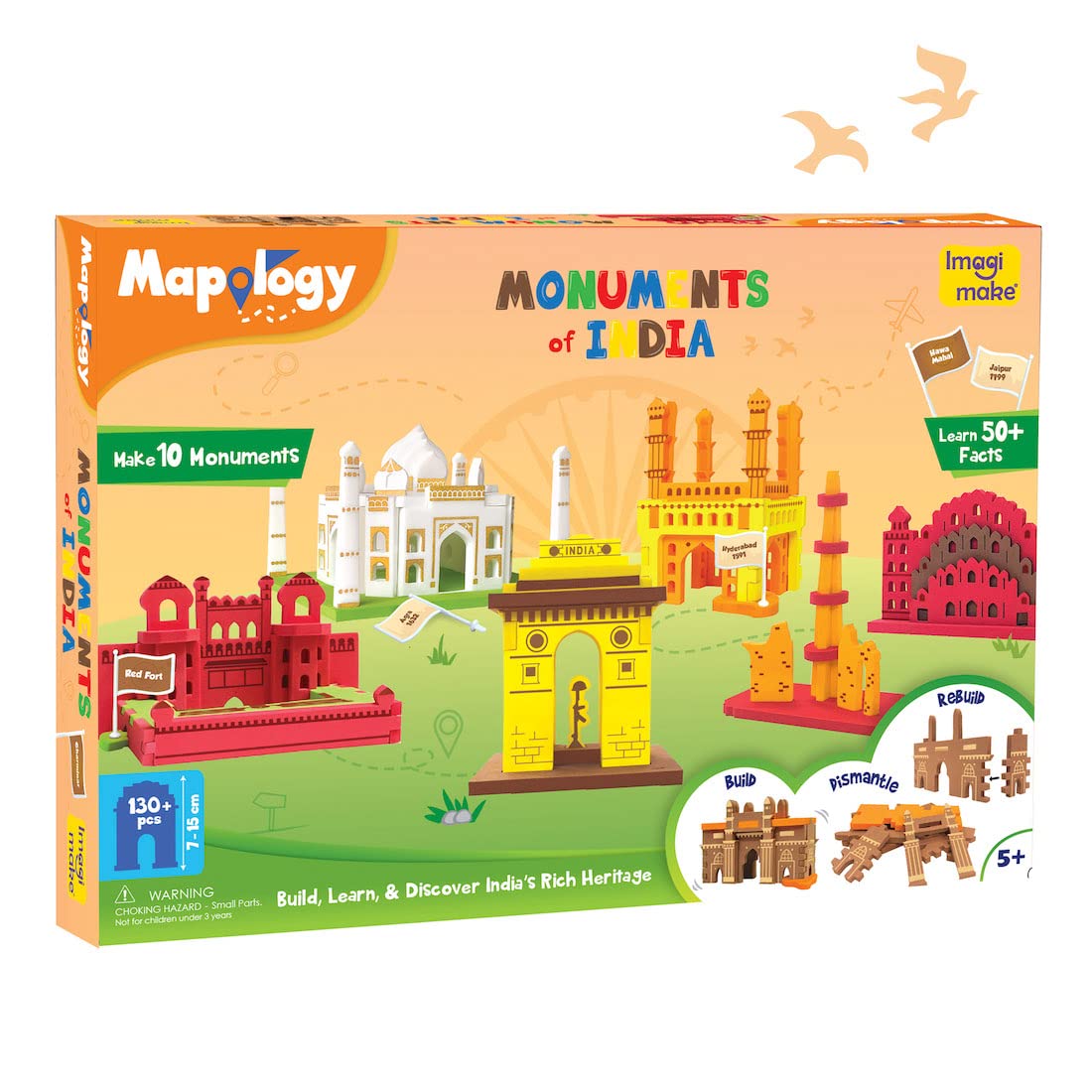 Colorful construction LEGO set featuring iconic monuments of India for ages 5 and up