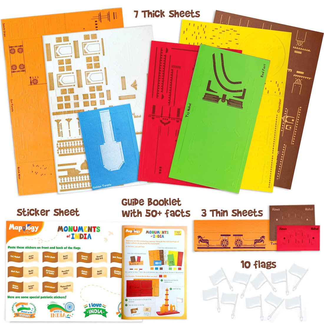 Imagimake construction lego set with colorful sheets, stickers, and booklet for ages 6 and up