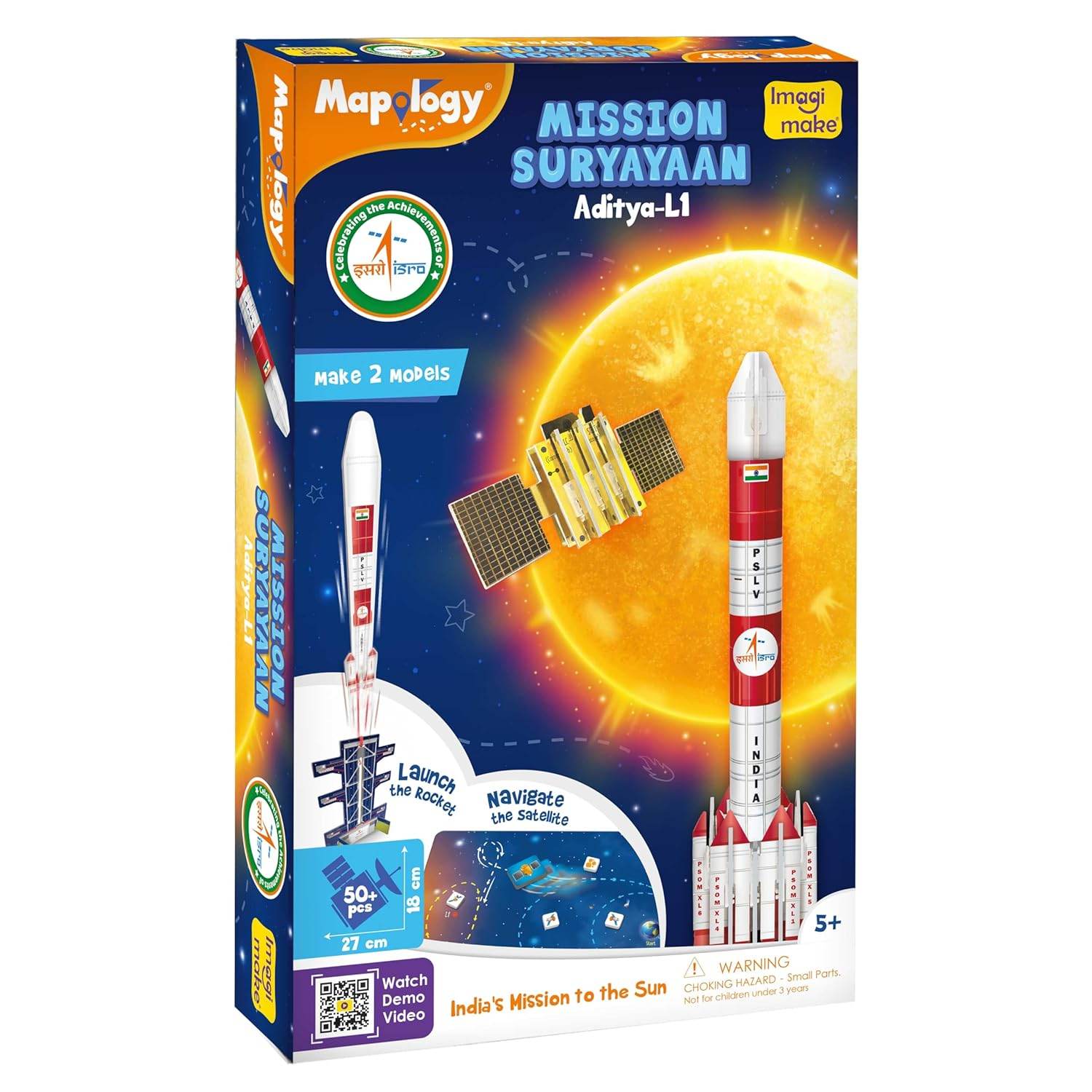 Educational solar system toys Mapology Mission Suryayaan Aditya-L1 rocket and satellite model kit