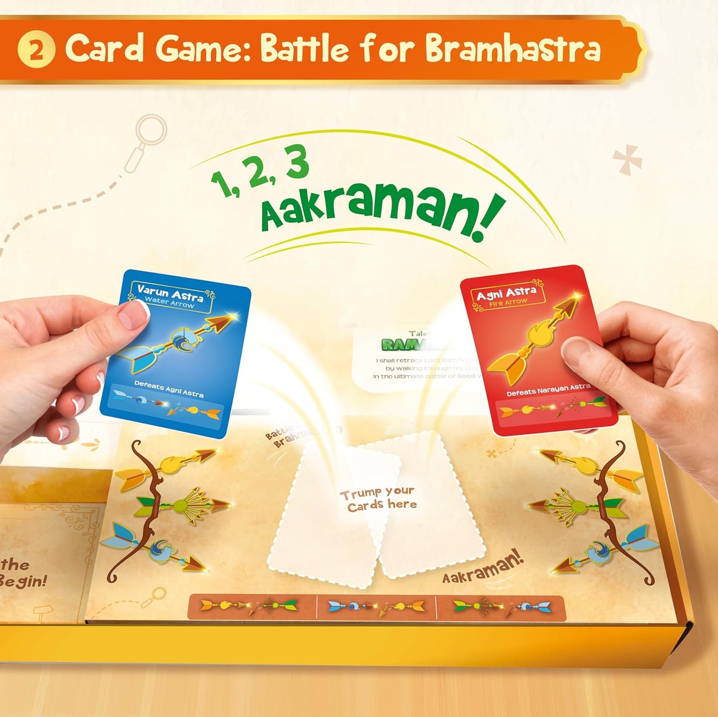 Family board game Battle for Bramhastra with colorful cards for ages 8 and up