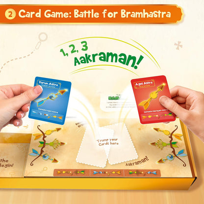 Family board game Battle for Bramhastra with colorful cards for ages 8 and up