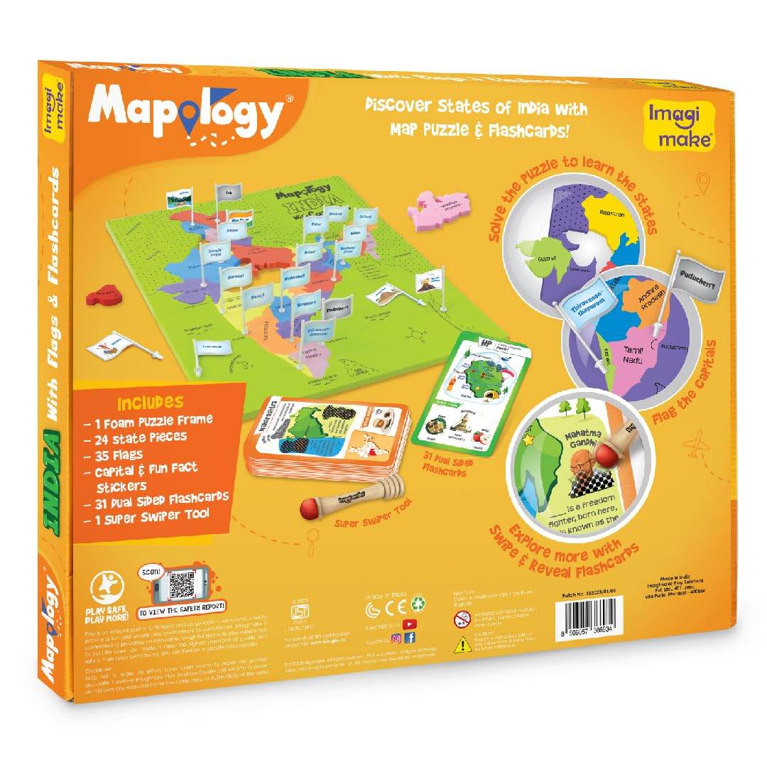 Colorful India Country Map puzzle and flashcards set for kids to learn geography