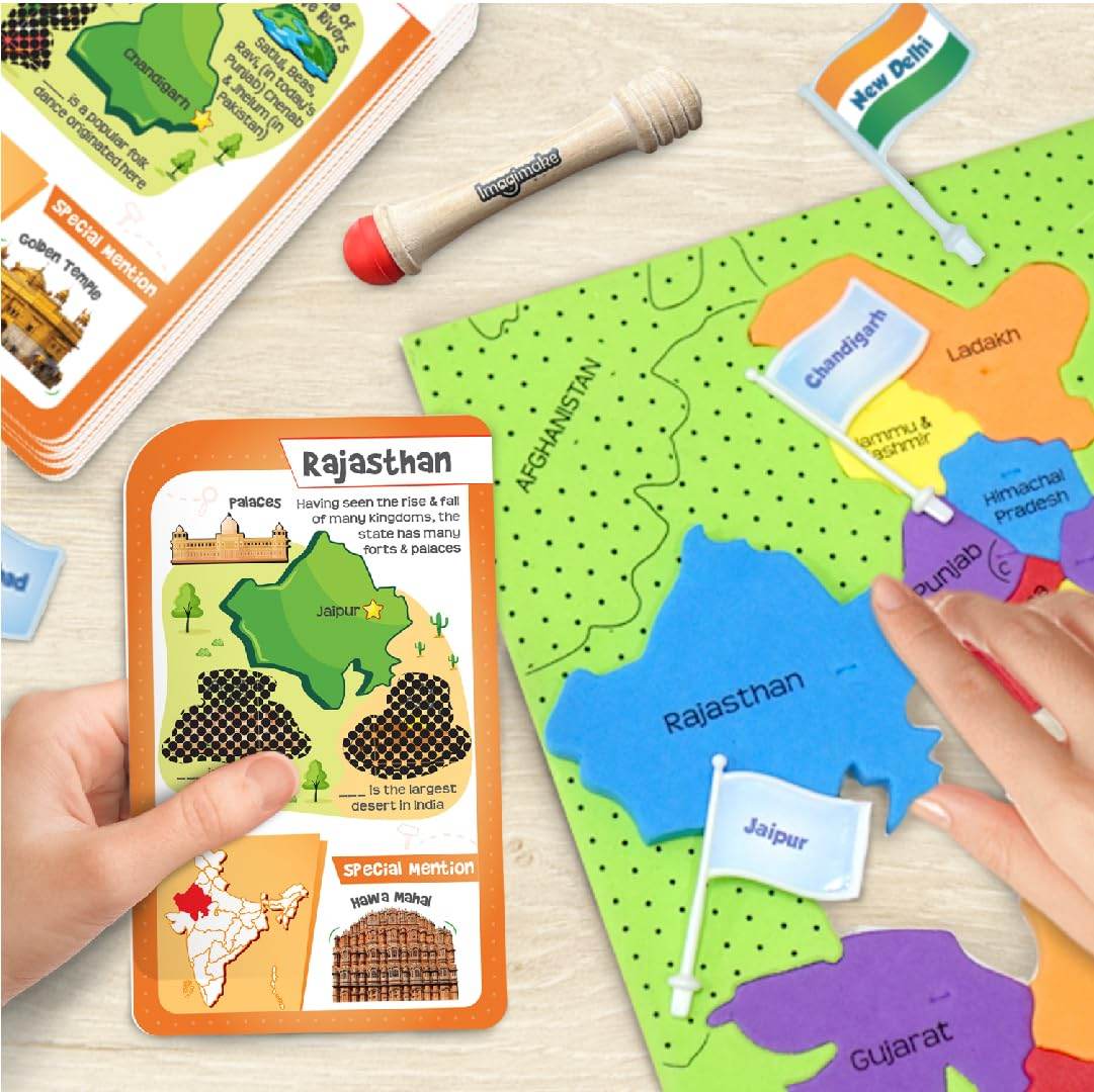 Colorful interactive India country map puzzle for children showcasing states and capitals