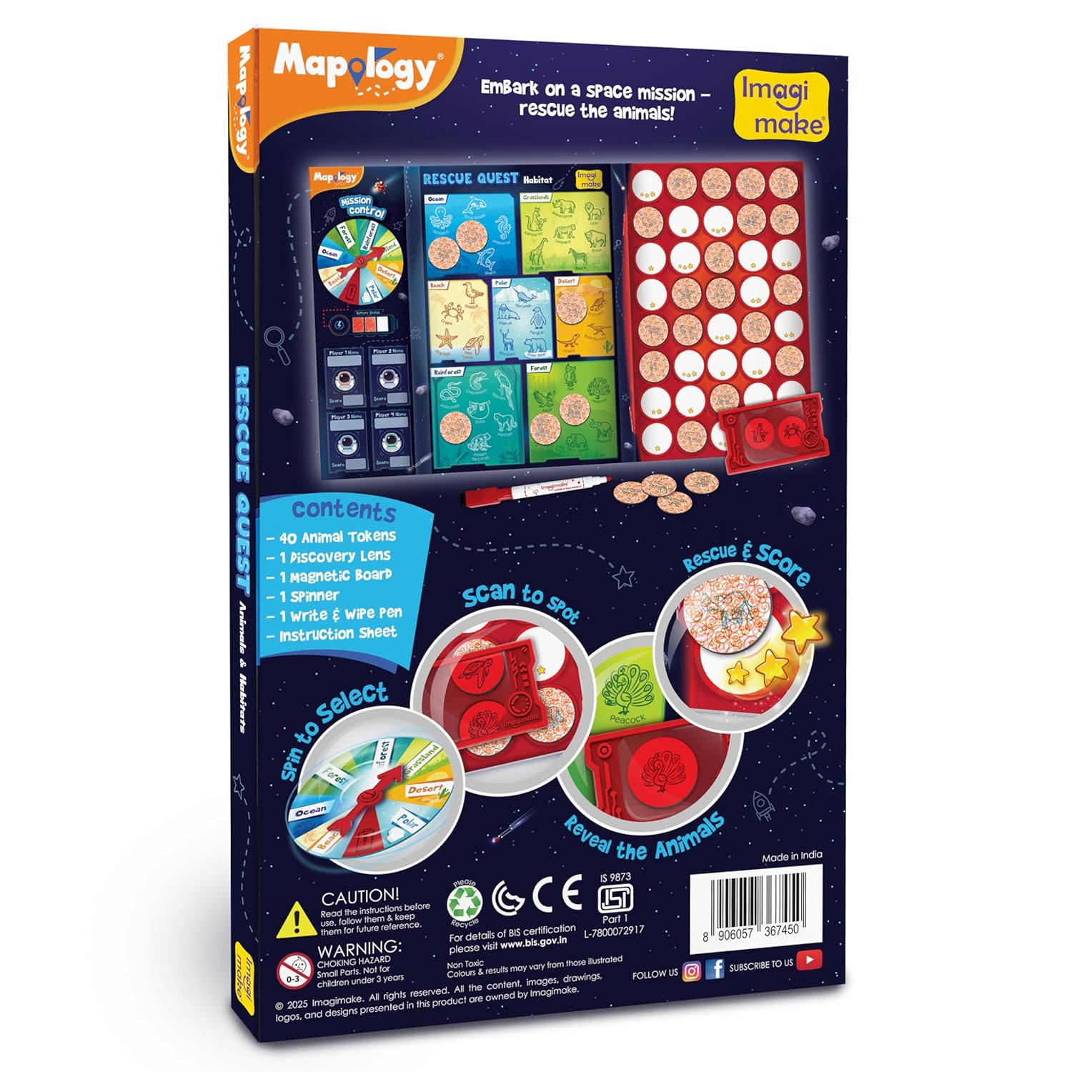 Mapology Rescue Quest Game with Animal Tokens and Interactive Elements for Kids ages 6 and up