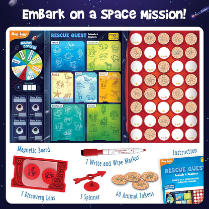 Magnetic board game set featuring activity cards and tokens for age 5 and up