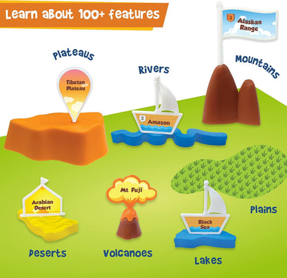 Colorful puzzled 3D puzzles set featuring landscapes like mountains, rivers, and deserts for kids