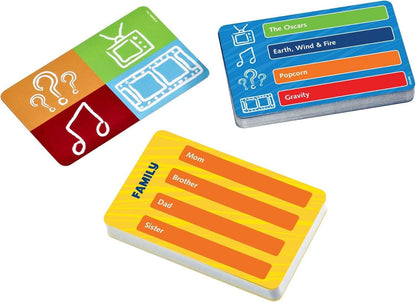 Colorful Pictionary card game for adults with icon and word clue cards for family and entertainment themes