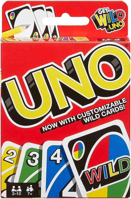 Mattel Uno card game 112 cards in red packaging featuring colorful numbered and wild cards