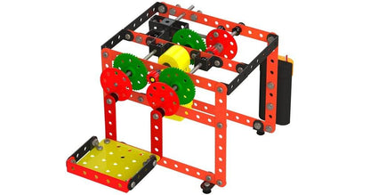 Mechanix Aarti construction set with red, green, yellow parts and black connectors for building mechanical models