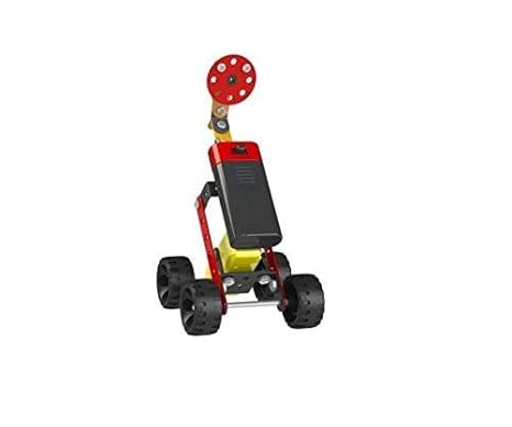 Red and yellow robotics LEGO kit vehicle with wheels for creative builders aged 8 and up