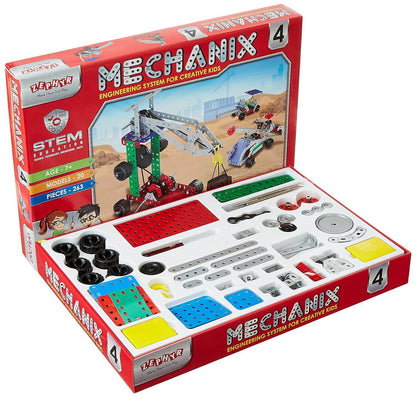 Mechanix engineering STEM building set for kids with 263 pieces and 20 models for creative play