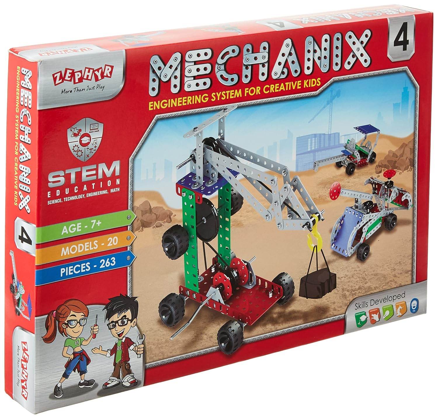 STEM building set for kids Mechanix engineering system with 263 pieces and 20 models for ages 7 and up