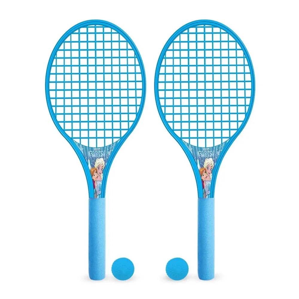 Blue tennis set with two rackets featuring Disney princesses and balls for kids aged 3-6 years