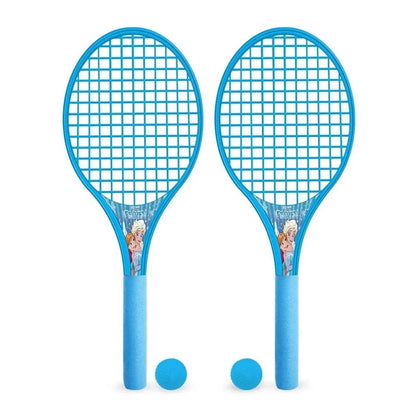 Blue tennis set with two rackets featuring Disney princesses and balls for kids aged 3-6 years