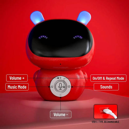 Mirana interactive robot toy for toddlers in red with music mode and USB C rechargeable port