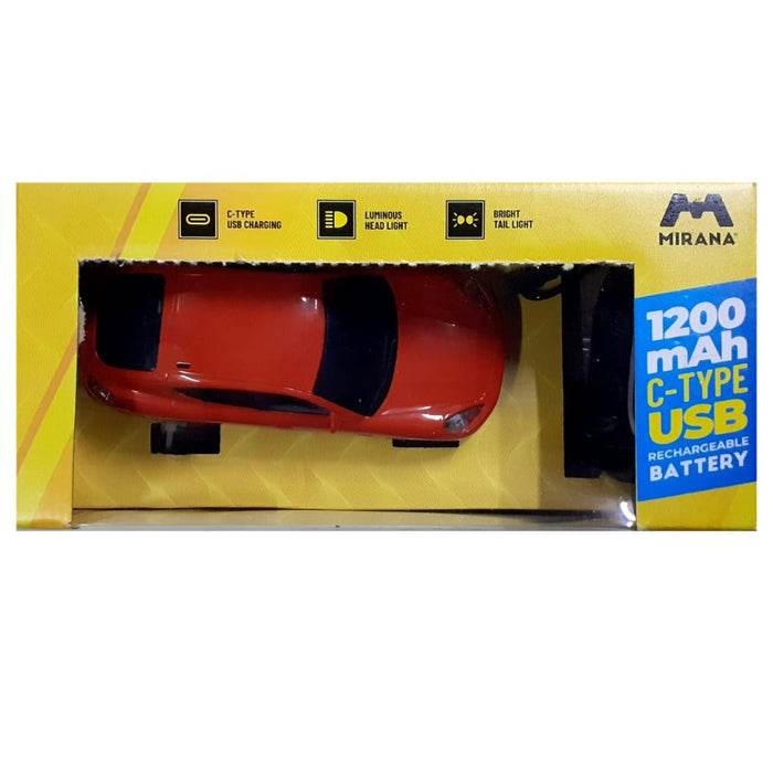 Mirana Speedster RC car in red with 1200mAh rechargeable battery and C-type USB charging