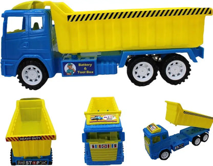Blue and yellow monster toy trucks with dump functionality for kids aged 3-7 years
