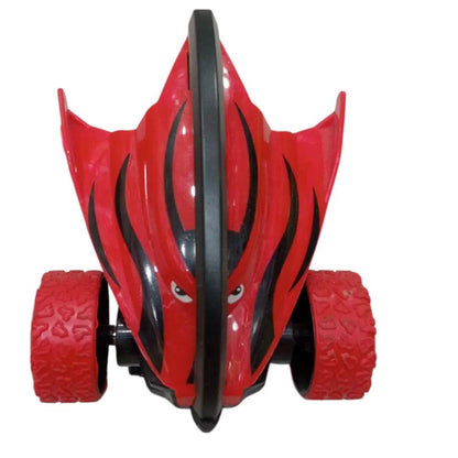 Red and black monster truck car for kids with large textured wheels and aggressive design