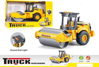 Yellow road roller toy truck with sound and light features for kids aged 3 and up