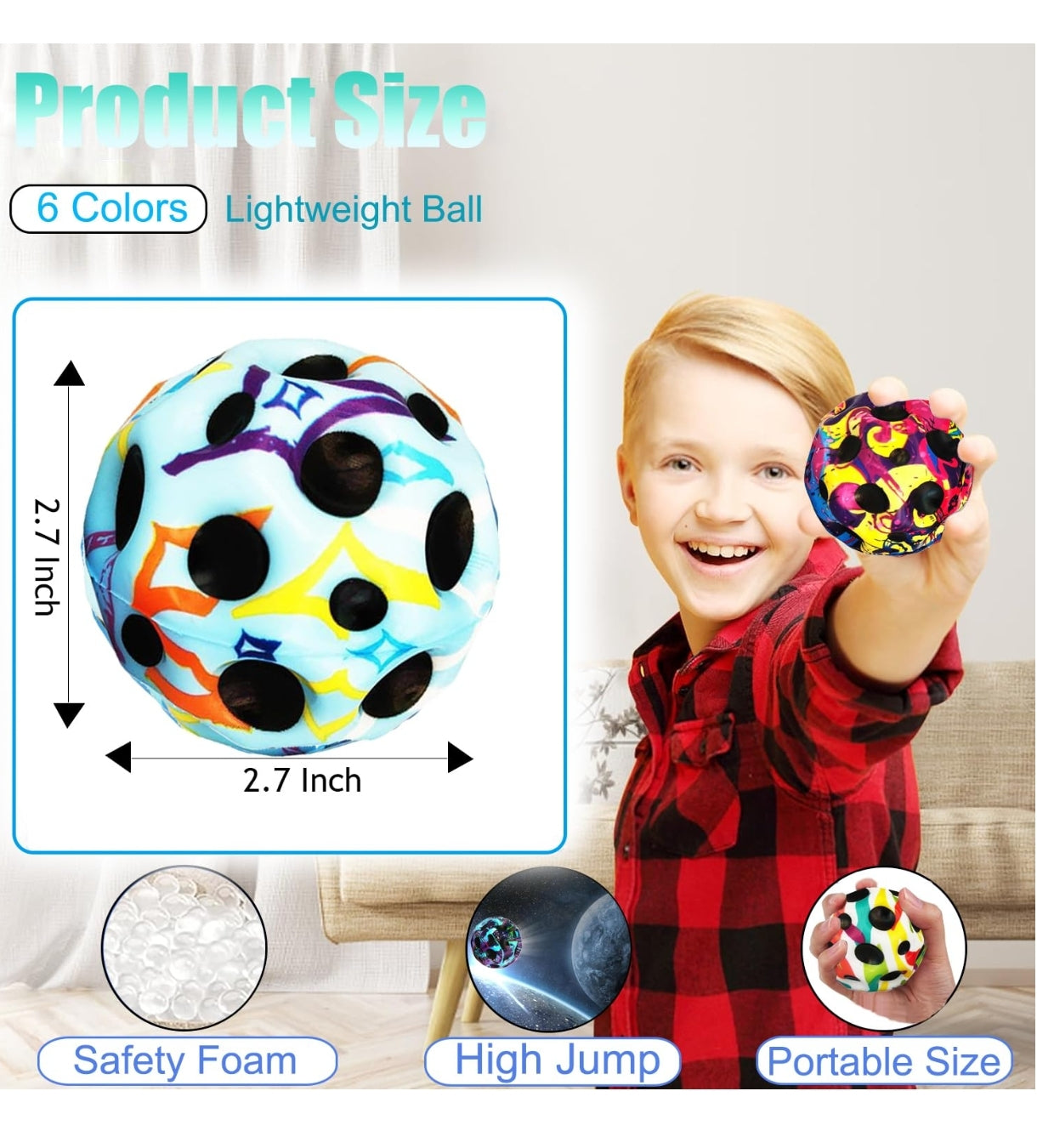 Moon space bounce balls for kids by T-Rex The Toyland lightweight 2.7 inch colorful moon ball