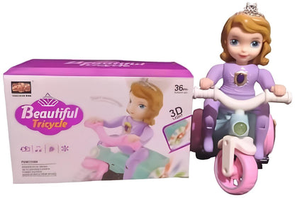 Musical instrument toy tricycle for girls aged 3 years and up with a cute doll and pink accents