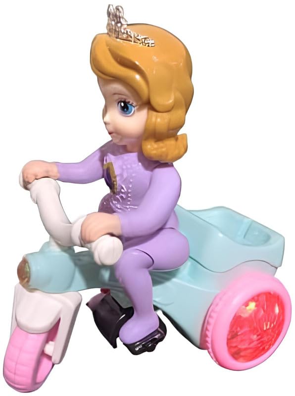 Pink and blue tricycle toy with a princess figure, features lights, for children aged 3-5 years