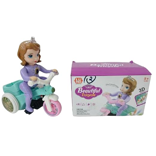 Pink and teal tricycle toy with a princess doll for children ages 3 and up, fostering imaginative play