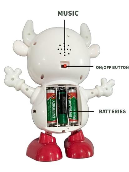 White musical instrument toy with red feet and an on/off button for toddlers