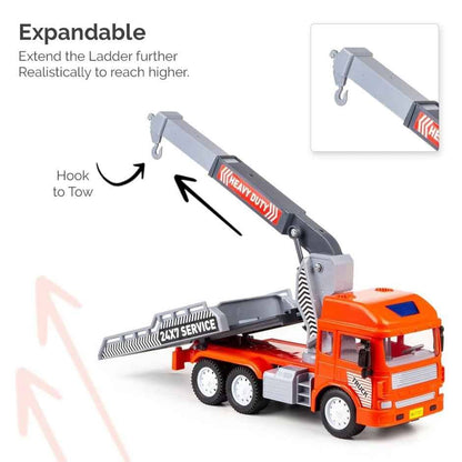 Orange truck toy with extendable crane for kids, perfect for imaginative play and adventure