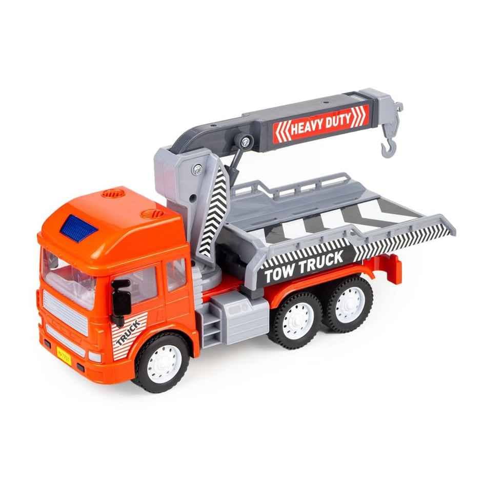 Orange truck tow toy with moving crane for kids ages 3-7, perfect for truck tow near me