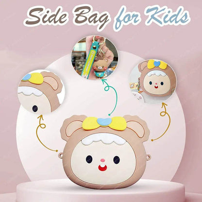 Cute children bag with accessories featuring a bear face design and colorful bow for kids