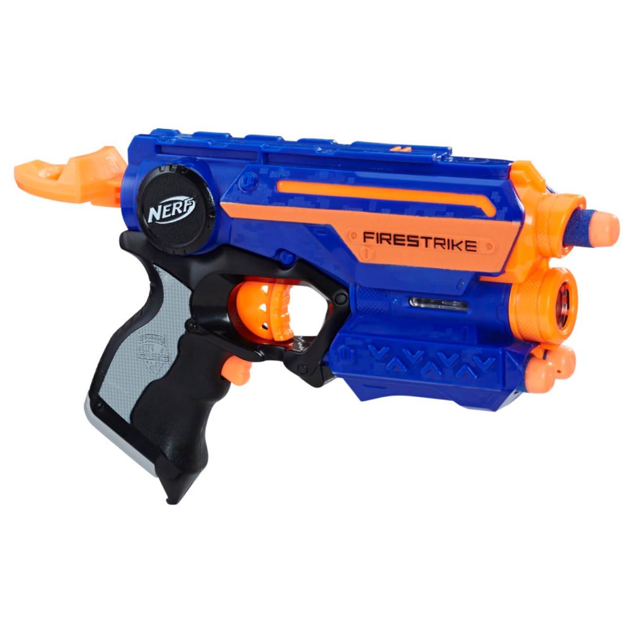 Hasbro Nerf N-Strike Elite Firestrike Blaster in blue and orange with black grip and tactical rail