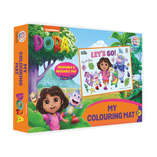 Dora the Explorer washable coloring mat for kids featuring colorful characters, suitable for ages 3 and up
