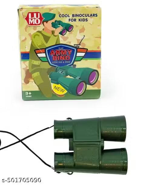 Toy binoculars with packaging labeled 'Cool Binoculars 