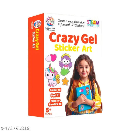 RATNA'S Crazy Gel Sticker Art Unicorn & Mermaid for Creating Vibrant, Reusable 3D Stickers, DIY Kit for Kids 5+ Years