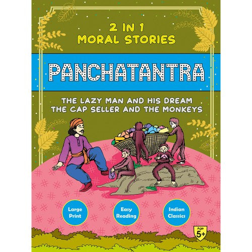 Colorful 2-in-1 Panchatantra book for ages 5+, featuring moral stories with moral themes
