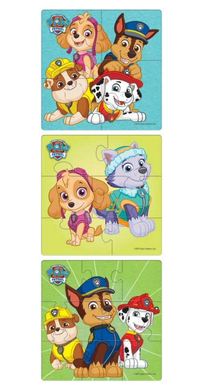 Paw Patrol puzzle book featuring colorful character puzzles of Chase, Skye, Marshall, Rubble, and Everest