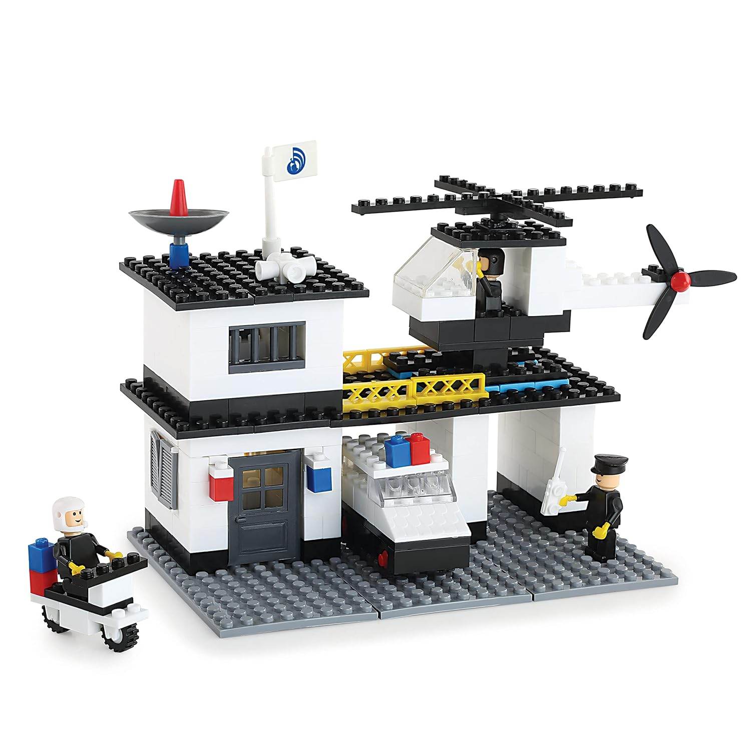 T-Rex the toyland highway patrol building block set with helicopter, patrol car, and two figures