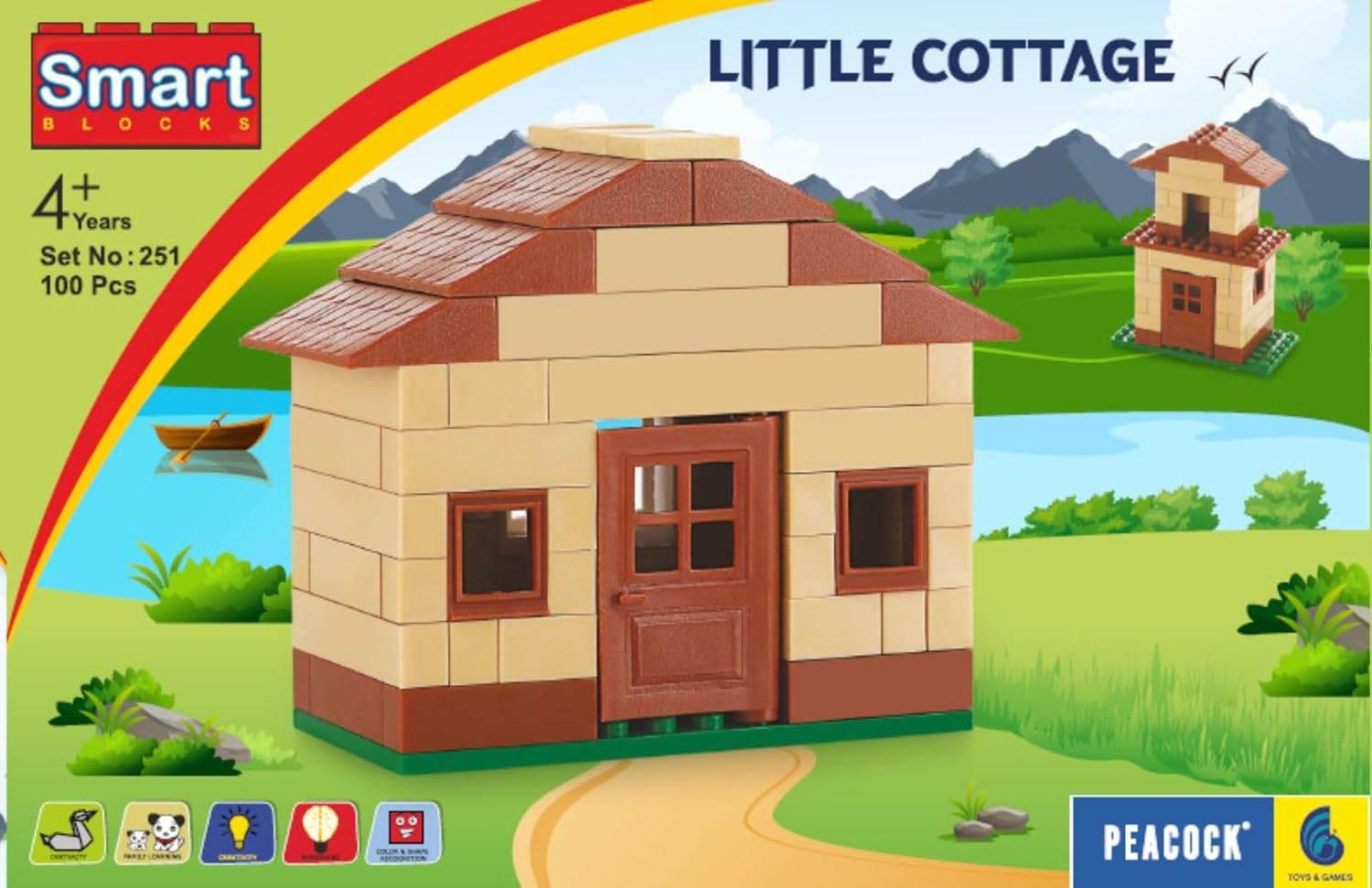 Peacock Little Cottage interlocking building blocks for kids with 100 pieces for ages 4 and up