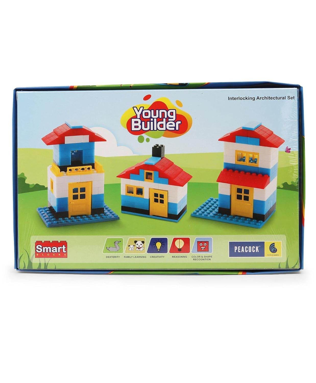 Peacock Smart Blocks building set Young Builder interlocking architectural toy with colorful house models