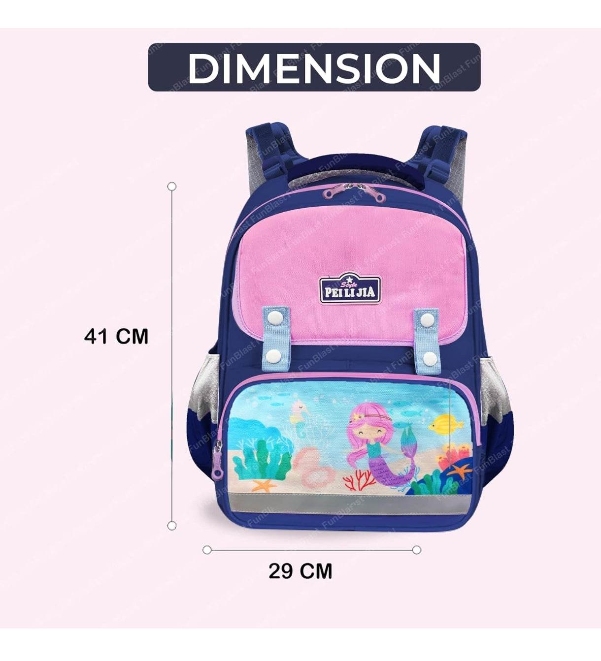 Mermaid school bag for girls with pink and blue colors featuring underwater cartoon design