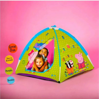Bright green camping camp tent for kids featuring Peppa Pig design, easy to assemble and portable